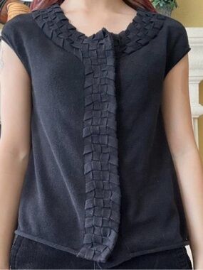 Moth Black Woven-Trim Cap Sleeve Tank